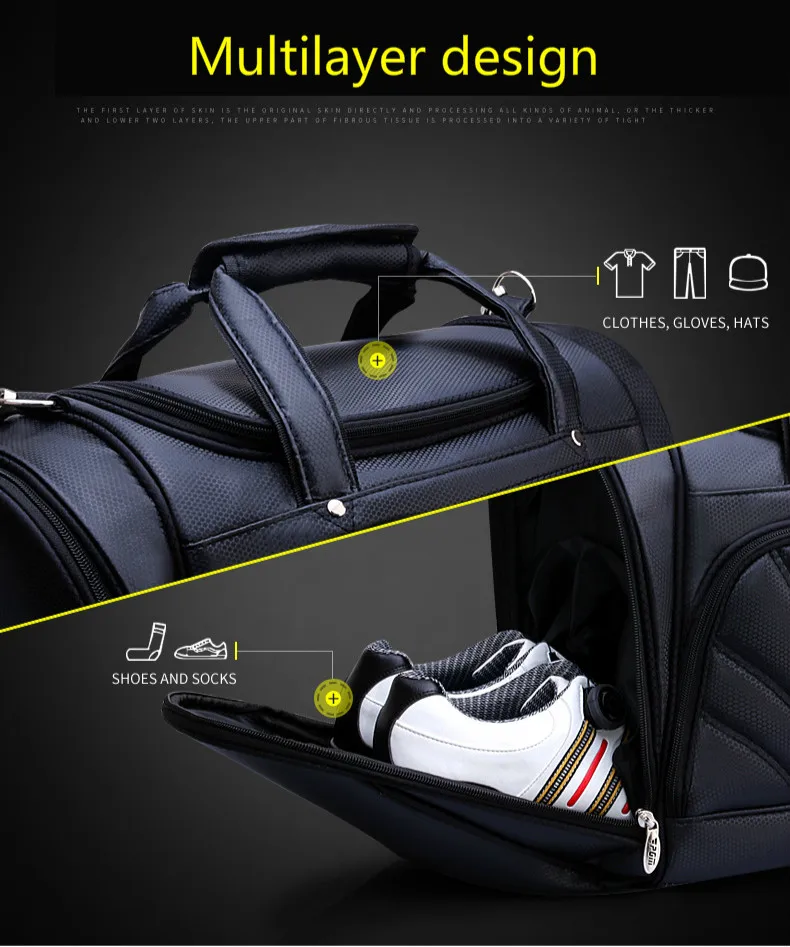 PGM Golf Clothes Bag Men's PU Ball Package Multi-functional Clothes Bag Super Capacity Ultralight Wear-resisting Golf Bag