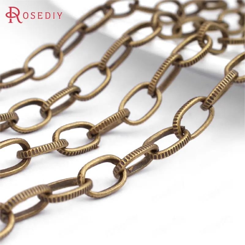 

(25898)5 Meter width 5MM Antique Bronze Iron Embossed Flat Oval Link Chains Necklace Chains Diy Jewelry Findings Accessories