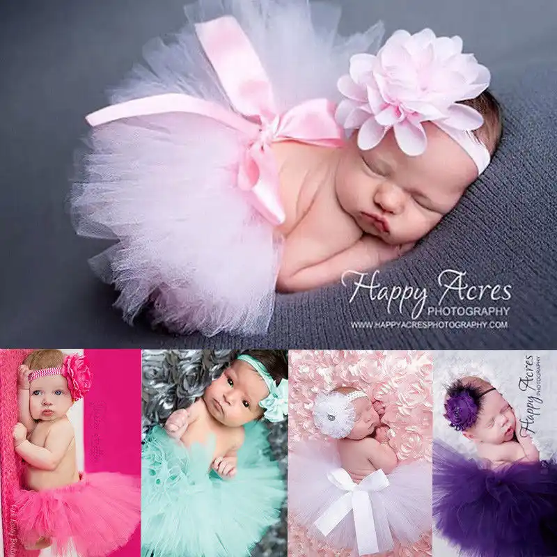 2Pcs Baby Infant Newborn Girl Tutu Skirt Hairband Photo Photography Prop Outfits