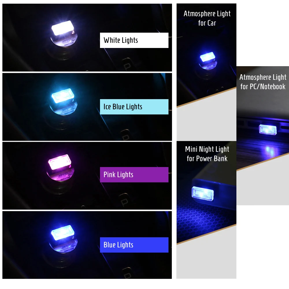 Автомобильный светодиодный мини USB разъем универсальные атмосферные огни интерьерные декоративные лампы аварийное освещение для ПК Plug Play 4 цвета