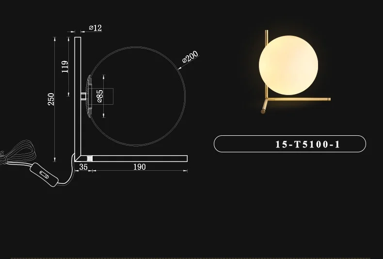Современный светодиодный Настольный светильник, настольная лампа для спальни, стеклянный шар, настольная лампа, полированный хром, золото, скандинавский Настольный светильник, для гостиной, напольный прикроватный светильник - Цвет абажура: A Gold