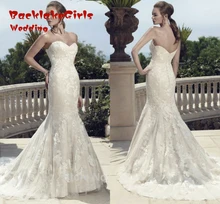 fashion romantic mermaid long wedding dresses 2017 custom made sweetheart appliques lace women bridal gown for party