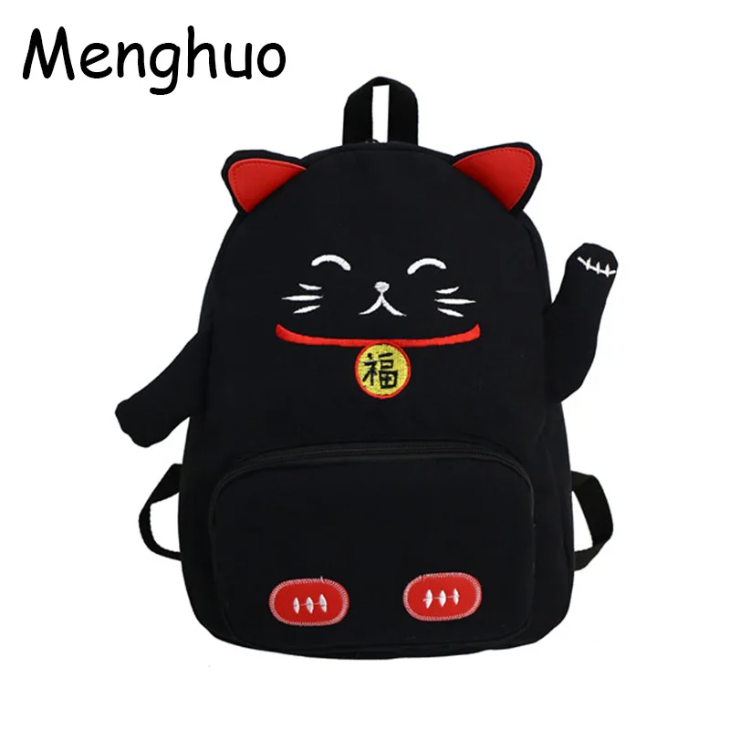 

Menghuo 2019 Cartoon Pink Cat Backpack School Bags Cute Cat Canvas Backpack Women Schoolbag Girls Travel Shoulder Bag Mochilas
