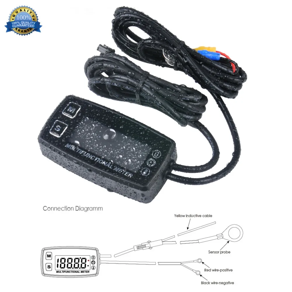 Display Tachometer Hour Meter Digital LED Tach with Temperature Sensor