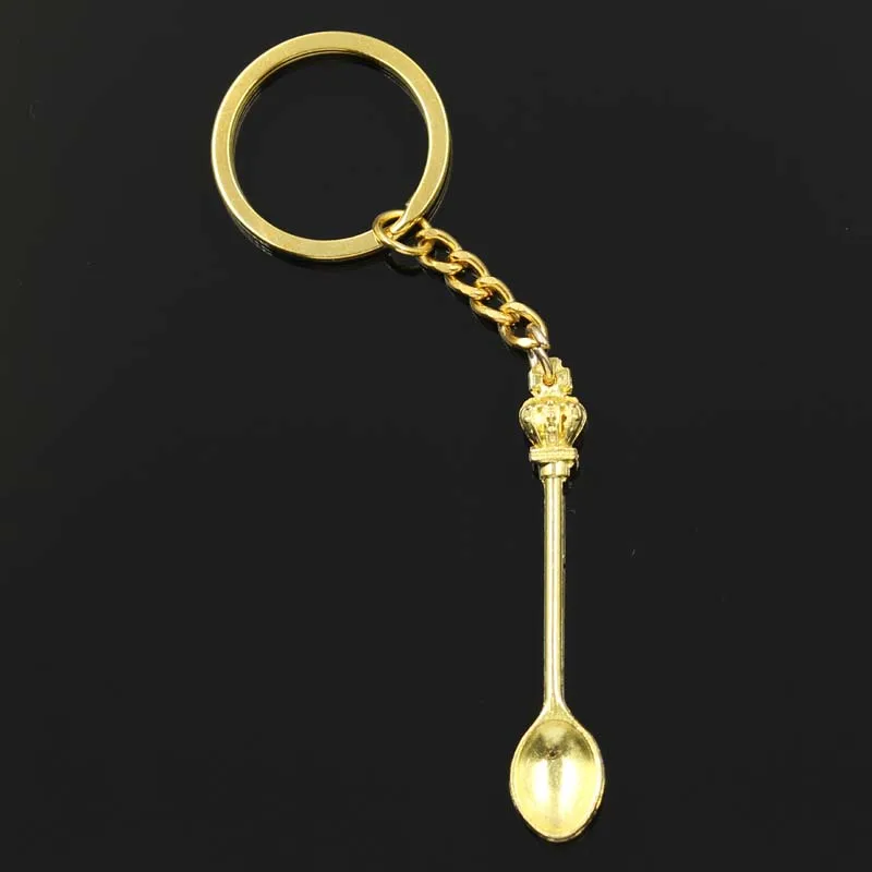 Metal Keychain 30mm DIY Holder Chain Vintage Kitchen Spoon Crown 57x9mm Pendant Gift For Men