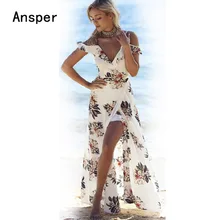2018 longo vestido de Praia Mulheres Vestido Floral Chiffon Vestidos de perfume feminino Roupas Sexy lady Azul Branco longo vestidos de verao