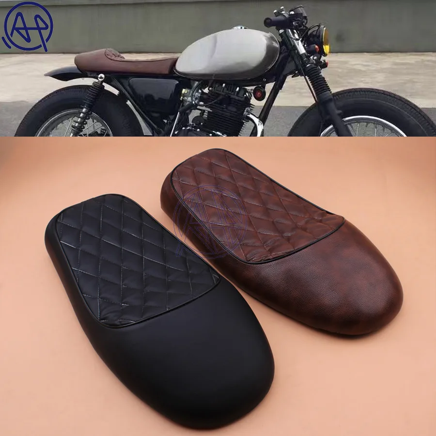 

Black/Brown Cafe Racer Diamond Style Leather Seat Saddle Vintage Grid Shape Hump Motorcycle Custom for Honda CG125 SUZUKI GN125