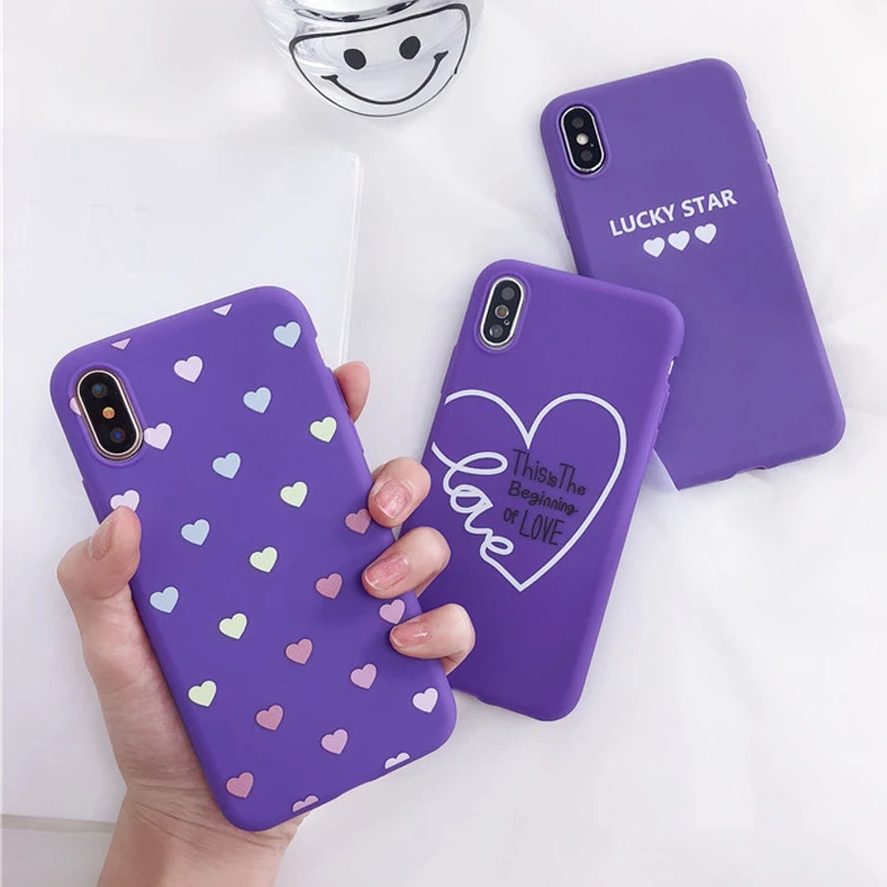 Lovebay фиолетовый чехол для телефона для Iphone XS Max XR X 7 6 6S 8 Plus Love Heart shape Lucky с принтом мягкий чехол-накладка