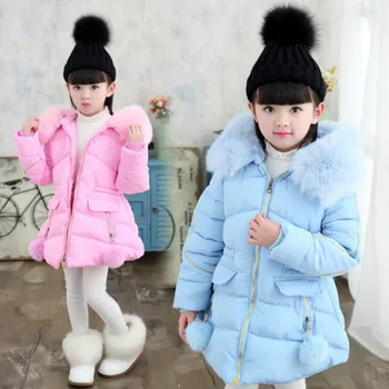 

2019 Children's Fur Girls Coat Russian Winter Jacket For Teenage Girls Warm Hooded Thick Cotton-Padded Long Korean Kids Clothes