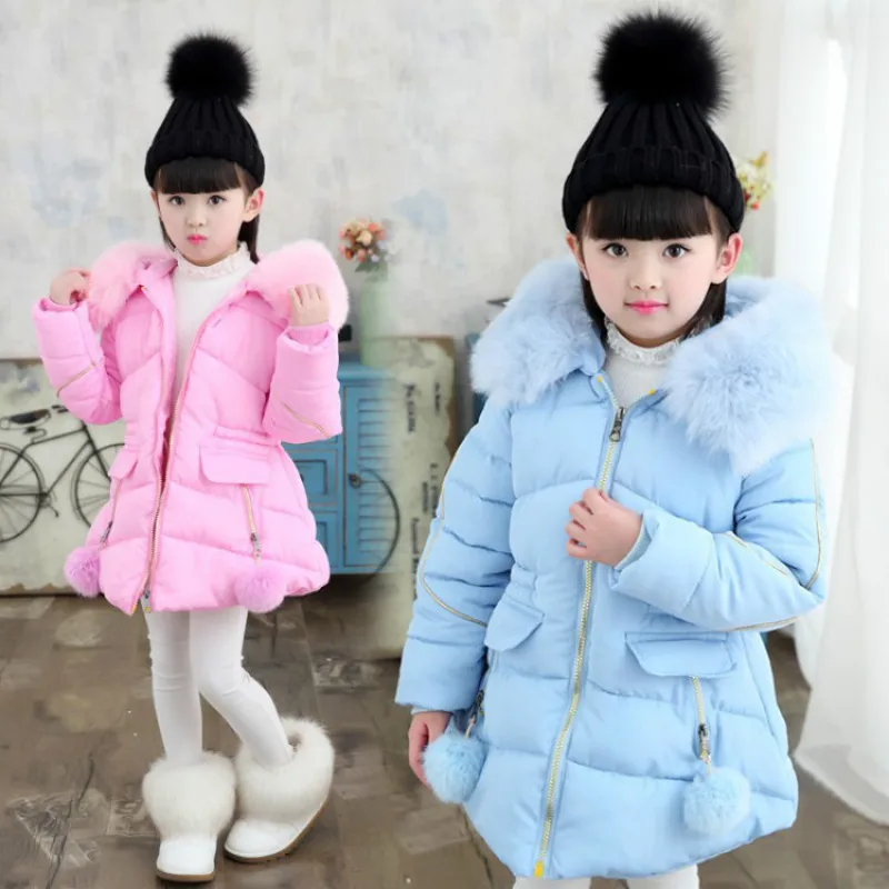 En Ligne 2019 enfants fourrure filles manteau russe hiver veste pour adolescentes chaud à capuche épais coton rembourré longue coréen enfants vêtements