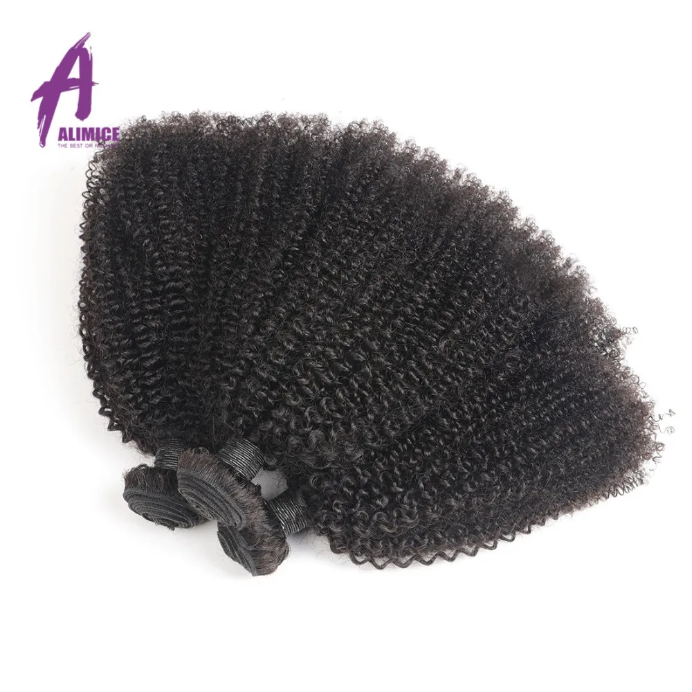 Alimice Brazilian Afro Kinky Curly Weave Human Hair 3 Bundles With Closure Remy Hair Brazillian Hair Weave Bundles With Closure (2)