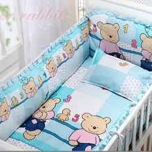 Продвижение! 6 шт. медведь мальчиков детские постельного белья детская кроватка легкий шлем с забралом бампер( бамперы+ лист