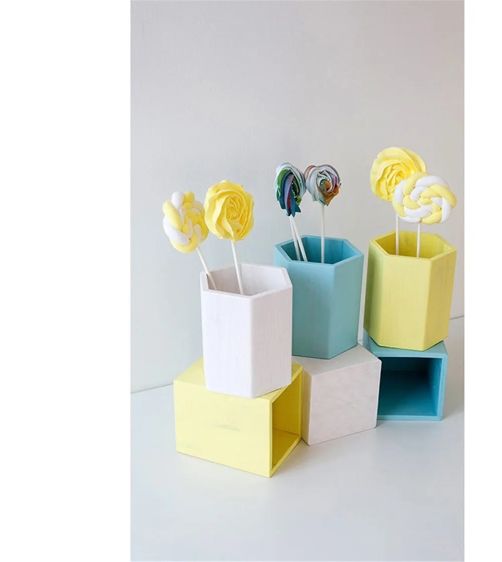 Скандинавский деревянный шестиугольный карандаш-держатель элегантность Макарон карамельный цвет Ins Цветочная машина цветная ваза для цветов банка для хранения для дома