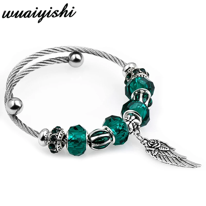 

2019 European Heart Charm Bracelets For Women green Crystal Beads fit Pan Bracelets & Bangles DIY Jewelry PDA-146
