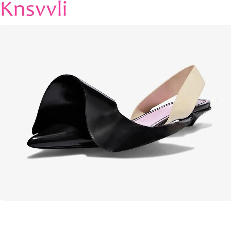 

Knsvvli summer mules shoes women pointed end kitten heel shoes ruffles back Strap genuine leather rome sandals women's