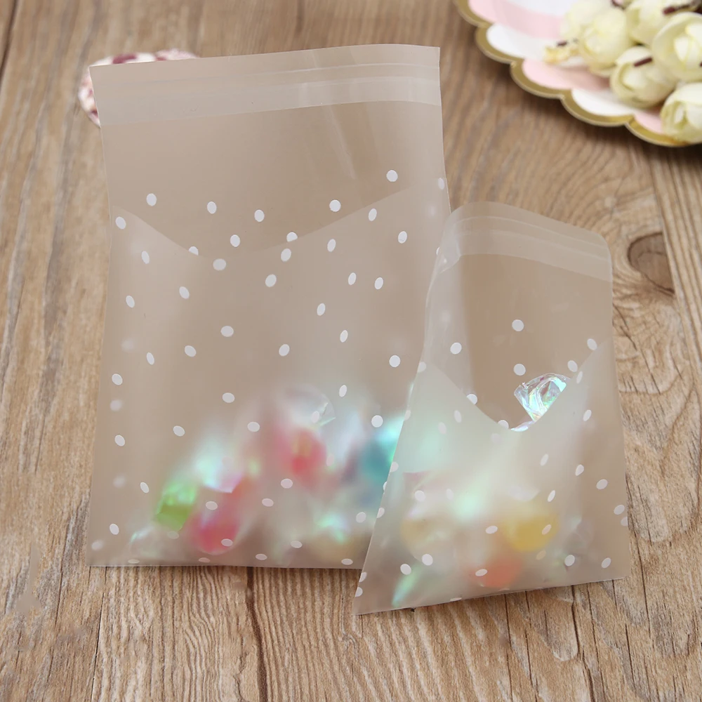 

100pcs White Dots Transparent Frosted OPP Plastic Bag Cookie Candy Packaging Bag Pouch Box Self Adhesive Seal Storage Bags