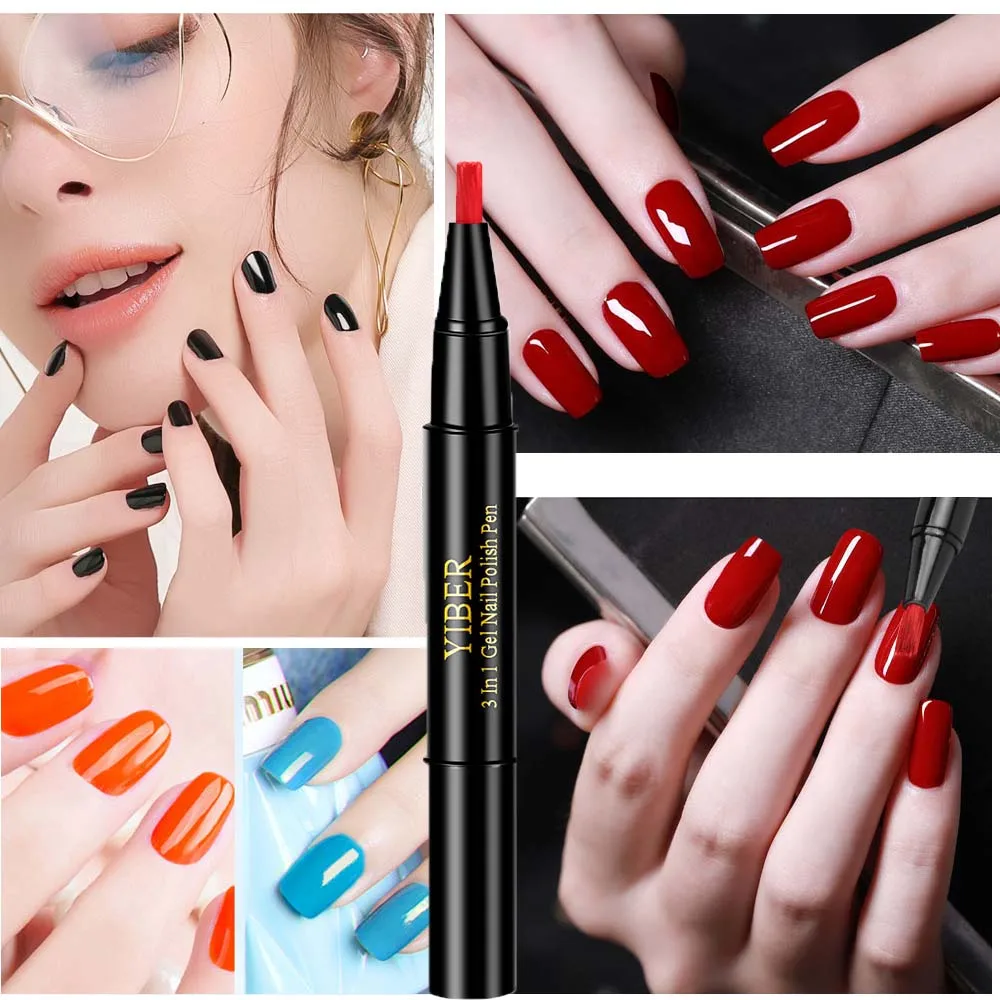 

Newest One Step Nail Gel Polish Pen 3 In 1 Glitter Gel Pencil Nails UV Gel Polish Varnish Pen Nail Art Manicure 10 Colors TSLM1