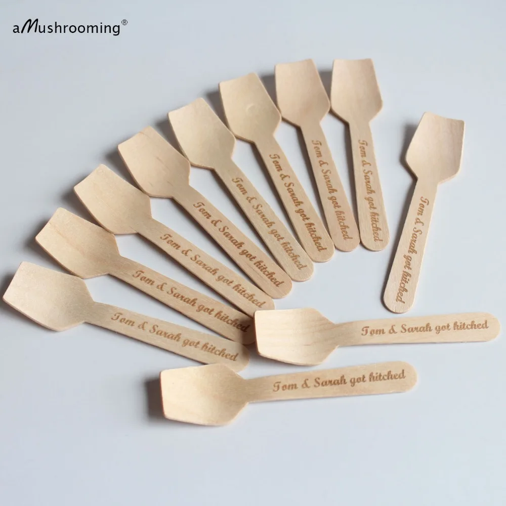 200 custom dessert Spoons Mini Wooden Spoons Engraved Name Wood