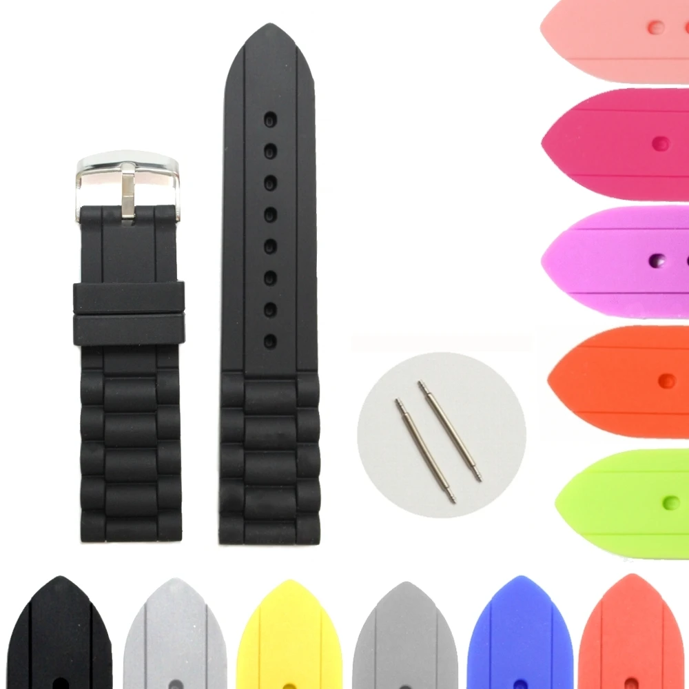 

24mm Black White Yellow Blue Green Orange Color Silicone Jelly Rubber Men Best Choice Popular Watch Band Straps WB1002-24JB