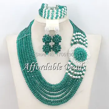 

Peacock Green African Beaded Jewelry Famous Costume African Jewelry Sets Free Shipping ABS045