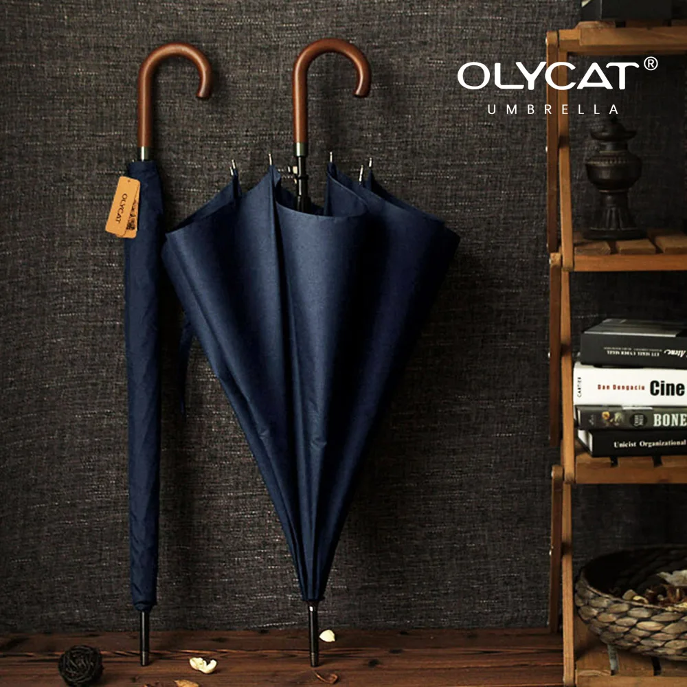 Online Paraguas largo de marca OLYCAT mango de madera japonés Paraguas de lluvia grandes Semi automáticos para hombre 8K a prueba de viento