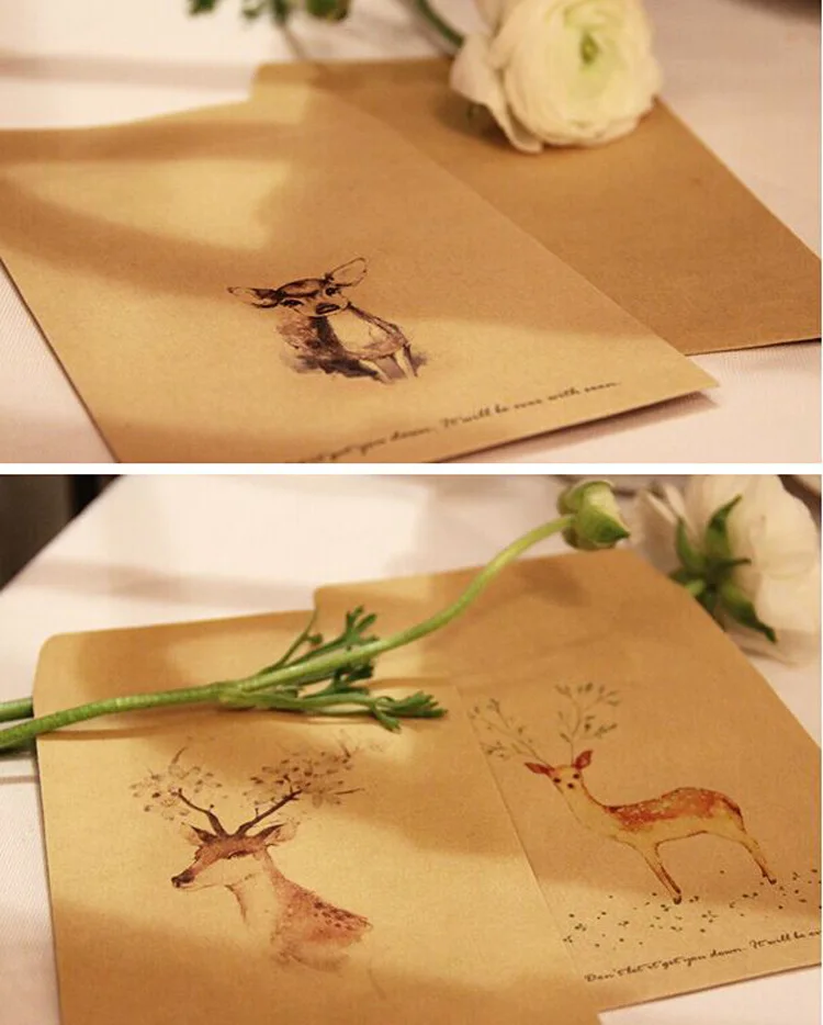 80 шт.-4 маленькие крафт-сумки в стиле ретро с оленем, конверты, китайские вечерние бумажные сумки с рисунком оленя
