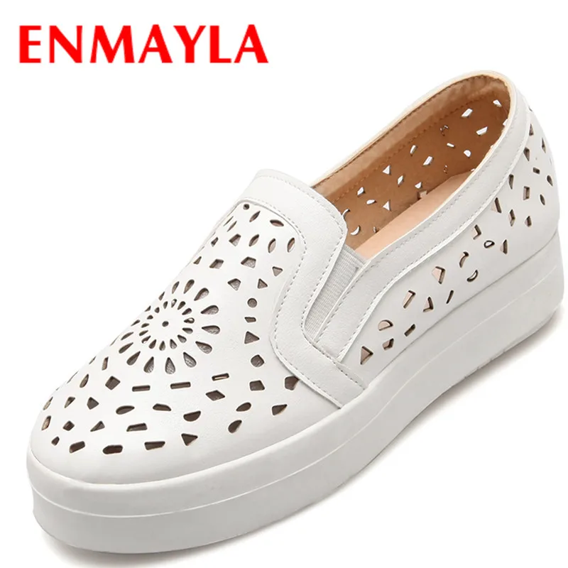 

ENMAYLA New Women Spring and Autumn Cut-outs Round Toe Flats Shoes 3 Colors White Shoes Woman Size 34-39 Slip-on Loafers Flats