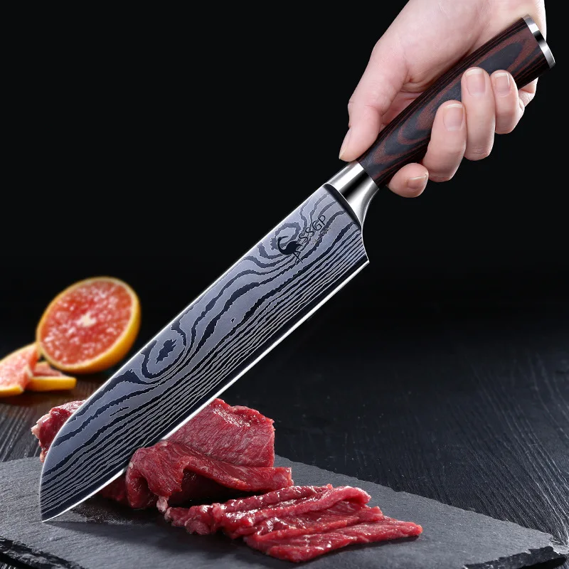 

Kitchen Sharp Damascus Steel Knife For Sashimi Slice Chef Multi-purpose Knife With Color Wooden Handle