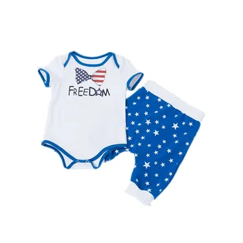 

2019 New Summer Baby Boy Girl Infant Short Sleeve Sets Baby Boys Print Top+Harem Pants Two-Piece Set Independence Day For 0-2Y