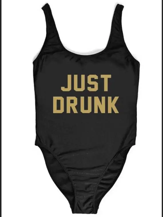 Just Drunk Gold Letter Print Bathing Suit Women Sexy One Piece Suits 