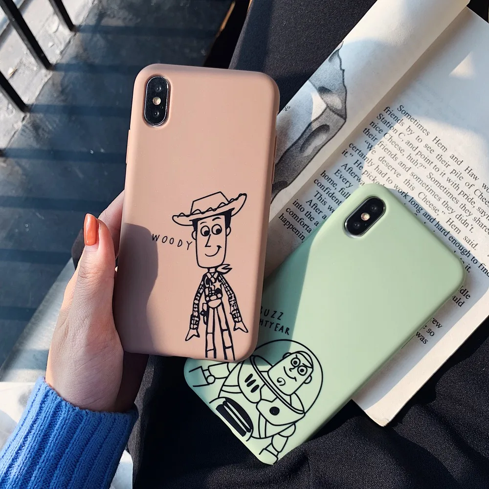

For iPhone 7 Soft Case Buzz Lightyear Liquid Silicone Back Cases for iPhone X XR XS Max 8 7 6 6S Plus Woody Lines Matte Cover