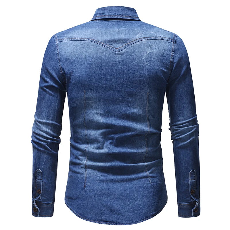 2018 New Jeans Shirt Men Long Sleeve High quality Printing Mens Shirt Pure Cotton Breathable Denim Shirt Casual Plus Size 3XL