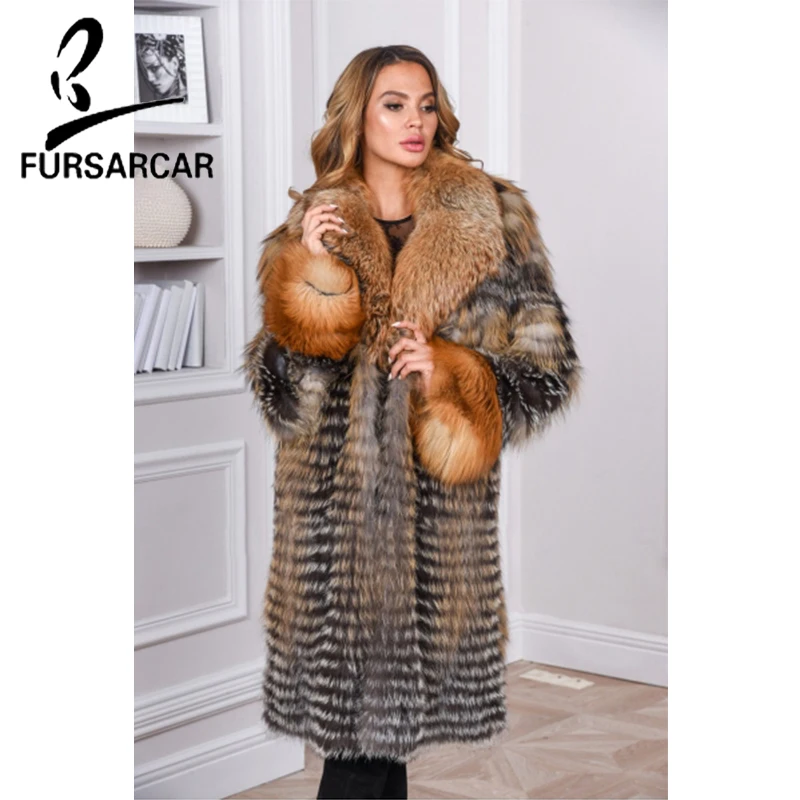 Manchette Femmes De Plus D'hiver Taille Fursarcar Renard Avec Col Et Real Fourrure Manteau Personnaliser Naturelle La Or Luxury lFJKT1c3