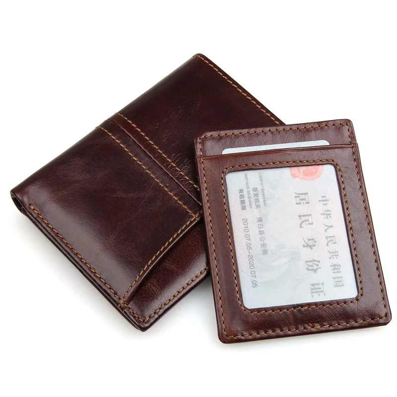 MJ Male Wallets Vintage Genuine Leather Bi-Fold Men's Wallet Card Holder Short Purse Coin Pocket ID Photo Window Wallet for Men (10)