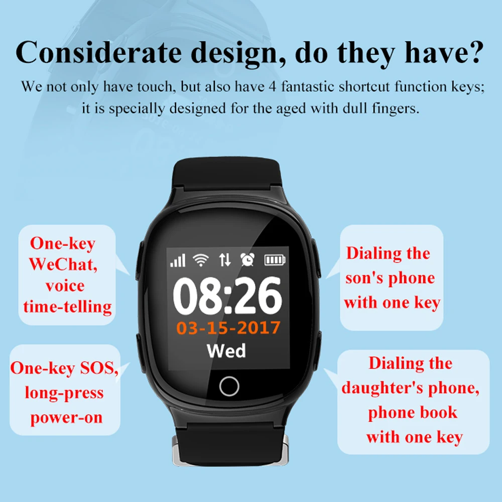 L'anziano smart watch orologio da polso cardiofrequenzimetro per il vecchio  anziani anti perso allarme chiamata sos gps tracker posizione d100 cadere  verso il basso|smart watch wristwatch|smart watchheart rate - AliExpress