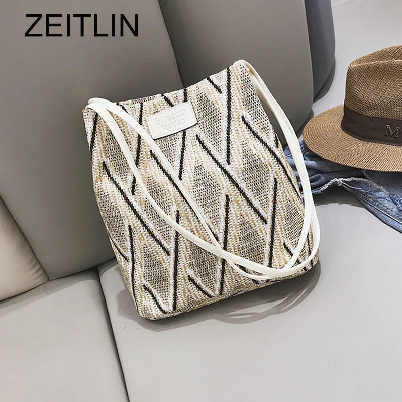 

Women Linen Casual Handbag 2018 Summer Fashion Large Shopping Tote Holiday Basket Woven Beach Shoulder Bag mochila feminina S615