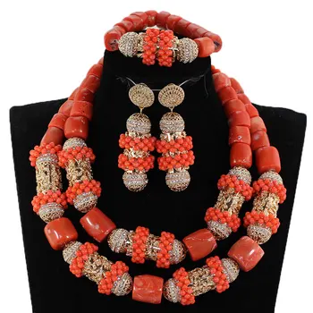 New African Coral Beads Jewelry Set for Nigerian Wedding Original Coral and Gold Chunky Bridal Innrech Market.com