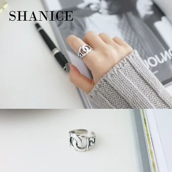 

SHANICE 925 Sterling Silver Open Smooth Face Belt Rings Double Circle Silver Jewelry for Women Adjustable
