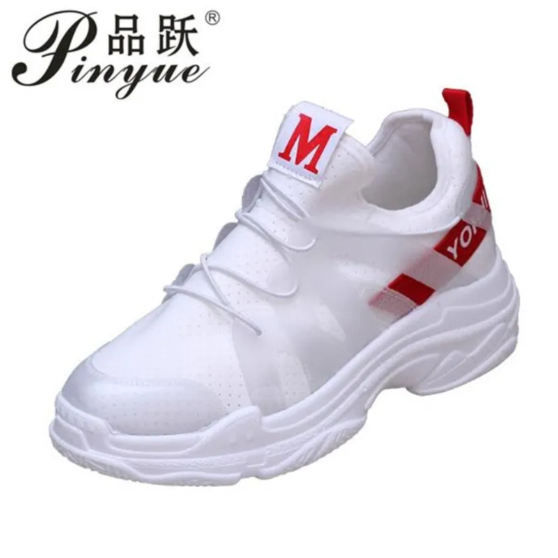 

hot new 2018 New Spring Women Soft Shoes For Woman Mesh White Flat Heels Casual Sneakers Super Cool Lady Leisure Platform Flats