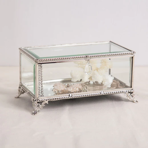 

Creative Nordic style Retro Jewelry display Glass box plating silver Gold lace Jewelry box Home desktop decoration organization