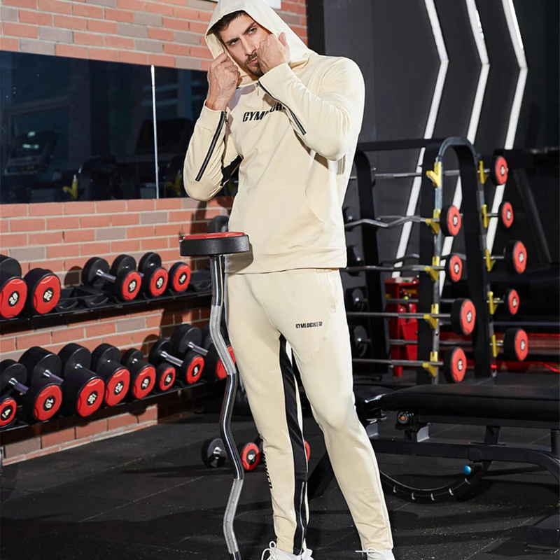 Men's athletic suit  fitness with trousers new gyms suit men's fall two-piece suit casual athletic suit sportswear sweatshirt