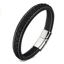 Панк браслет из натуральной кожи модные из нержавеющей стали магнитные пряжки мужские браслеты с подвесками женские кожаные браслеты 19,21, 23 см