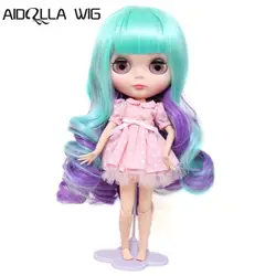 Парик Aidolla Длинные свободные большие вьющиеся зеленые смешанные фиолетовые цвета Bly-th кукольные парики с прямой челкой