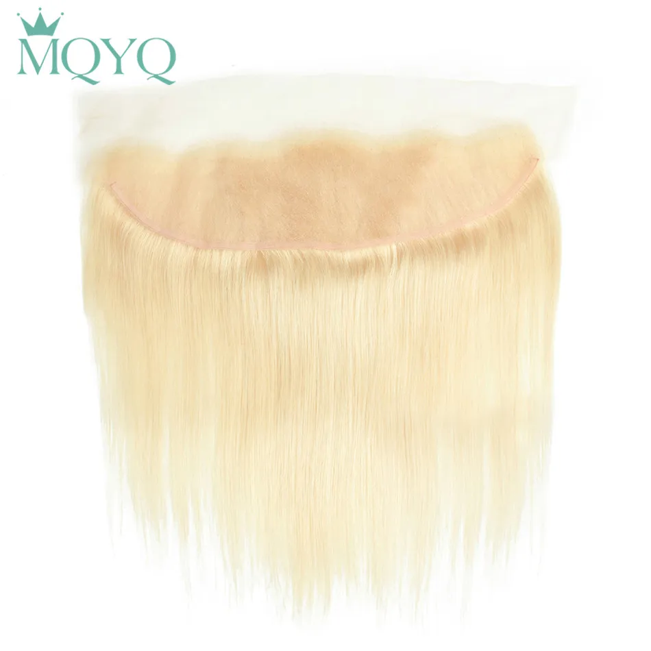 Mqyq Блондинка Европейской прямые Синтетический Frontal шнурка волос бесплатная часть 613 ухо к Человеческие волосы Синтетическое закрытие