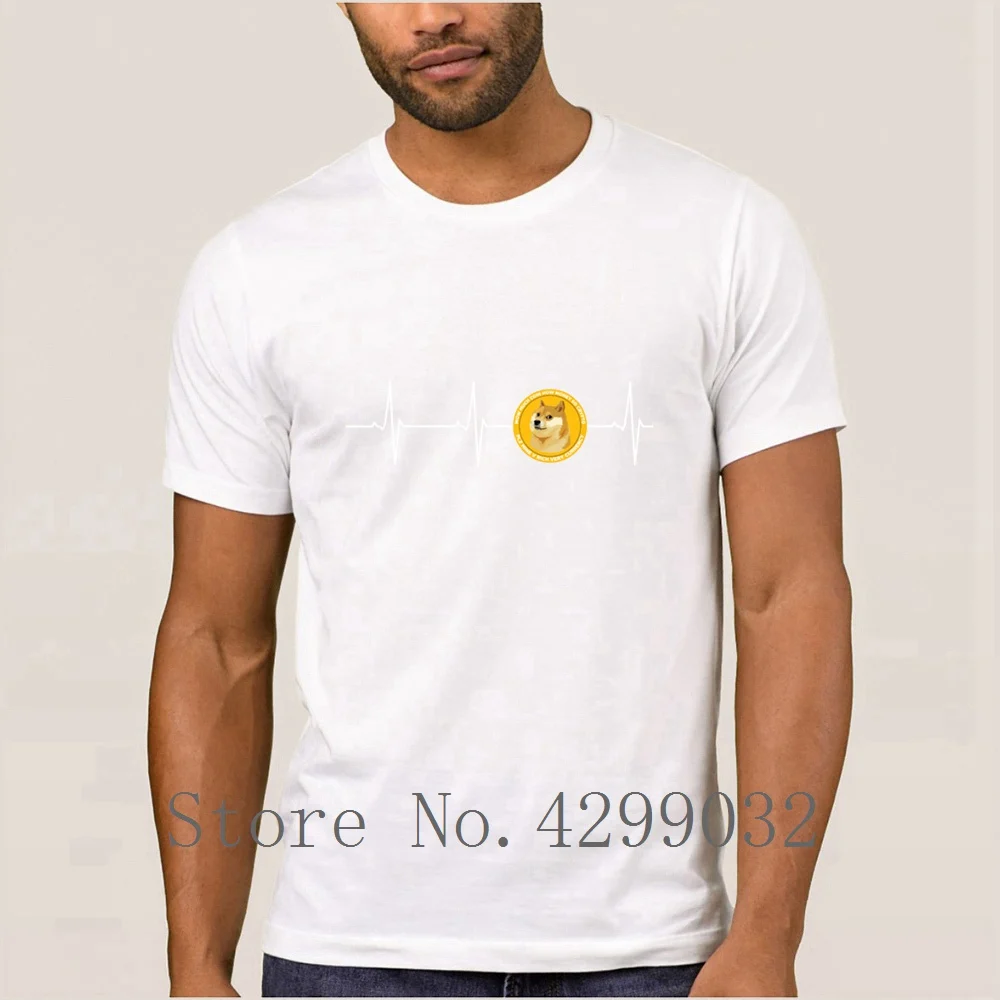Dogecoin Heartbeat Line Blockchain Cryptocurrency T Shirt O Neck Knitted Casual Men T Shirt Sunlight Homme Fitted Tee Tops