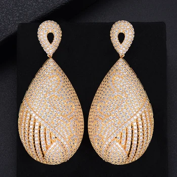 

Three Colors Trendy Waterdrop Pierced Cubic Zirconia Dangle Drop Earrings For Women Girls