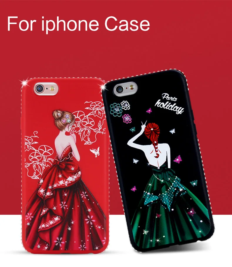 Case For apple iphone 5 5s 6 6s 7 8 Plus Fashion Crystal Diamond Sexy Dress Girl Painted Back Cover X Shell Capa |