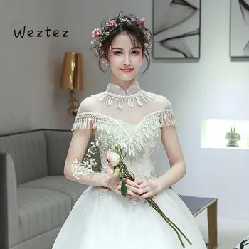 

Beautiful Cute Wedding Dress Small Shoulder Yarn Bride Wedding Shawl Spring And Summer Thin Section Small Collar PJ18