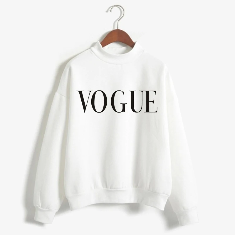 

Vogue Letter Hoodies Women Plus Size Femme Kawaii Fashion Autumn Winter Clothes White Turtlenck Sweatshirt 2018 M L XL XXL