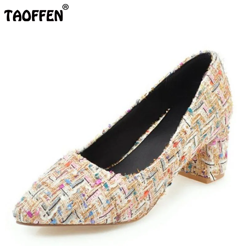 

TAOFFEN Size 34-43 Sexy Women'S Pointed Toe High Heel Shoes Women Cloth Colorful Thick Heels Pumps Dress Daily Women Footwears